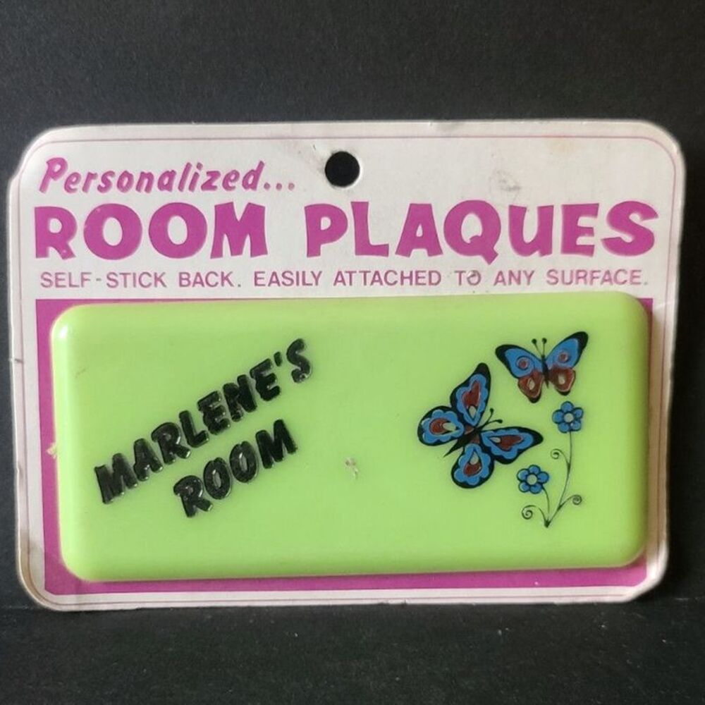 Russ Berrie Co. Vntg 70's Personalized Room Plaque Marlene's Green&‎ Butterflies